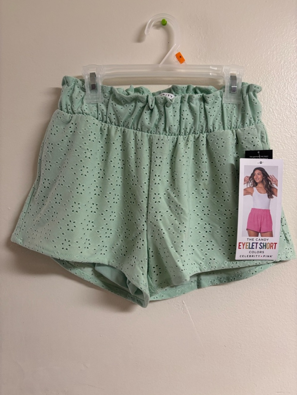 Celebrity Pink Mint Eyelet Elastic Waist Shorts